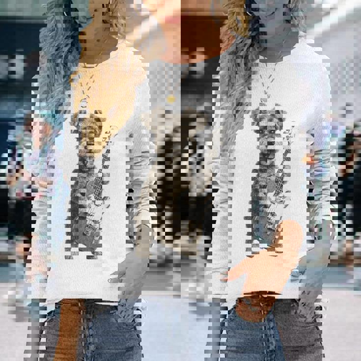 面白いtシャツ シュナウザー 犬 ギター イヌ メンズ 犬好き グッズ かわいい おもしろ 面白い 服 ネタ 長袖Tシャツ 彼女への贈り物