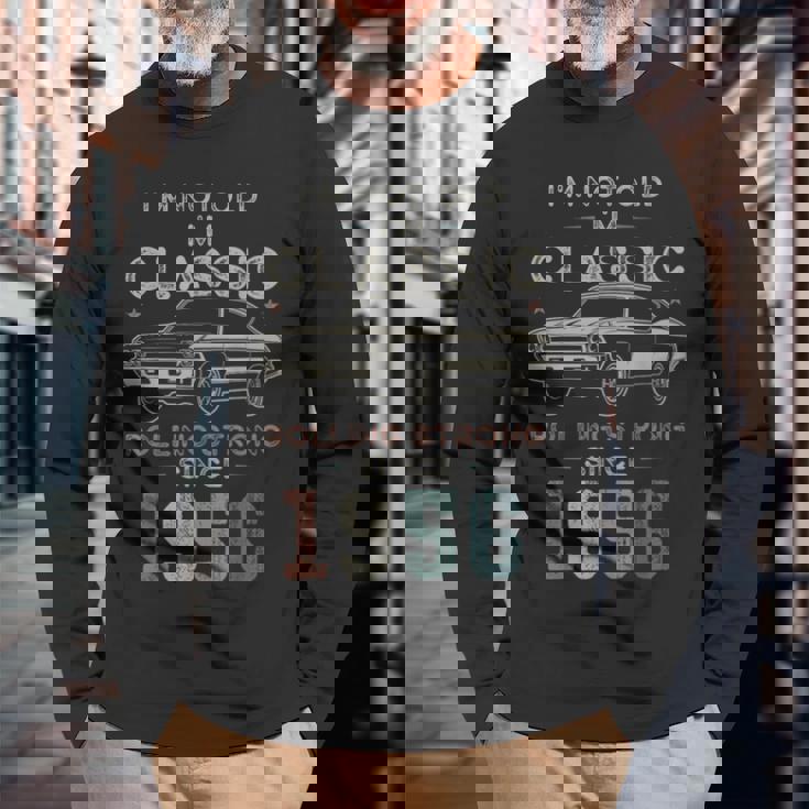 1956年生まれ、70歳の誕生日 クラシックカー 長袖Tシャツ 高齢者への贈り物