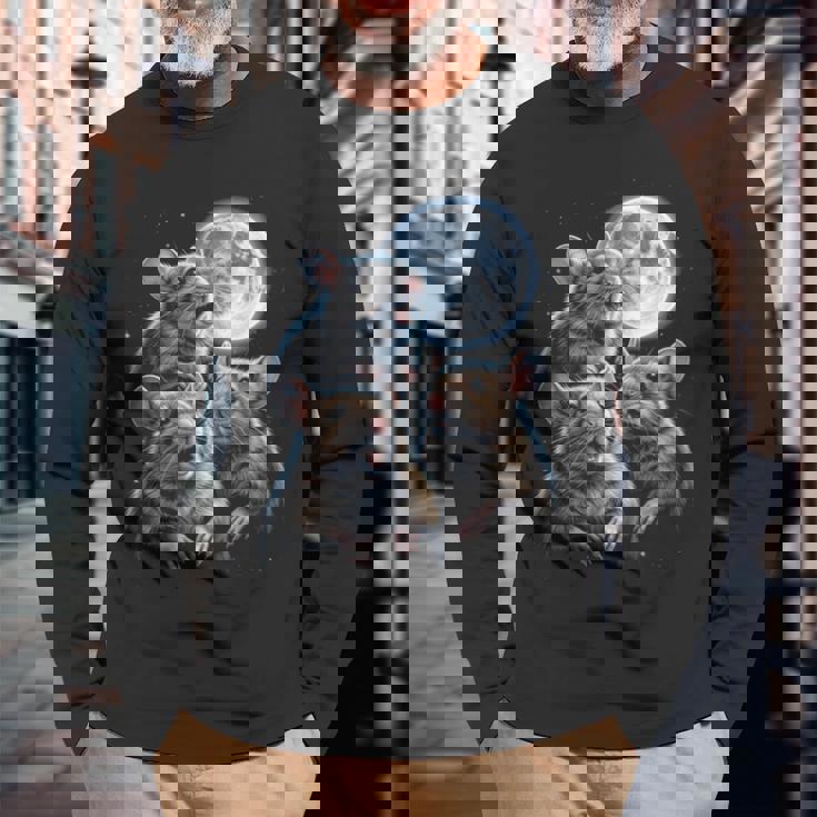 3 マウス 月 3 匹のネズミ 面白い げっ歯類 恋人 ユーモア 空 夜 長袖tシャツ 長袖Tシャツ 高齢者への贈り物