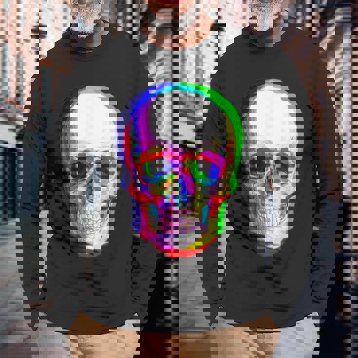 3Dスカル。 長袖Tシャツ 高齢者への贈り物