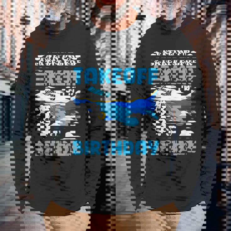 3歳の誕生日飛行機 パイロット固定シートベルト離陸飛行機 長袖Tシャツ 高齢者への贈り物