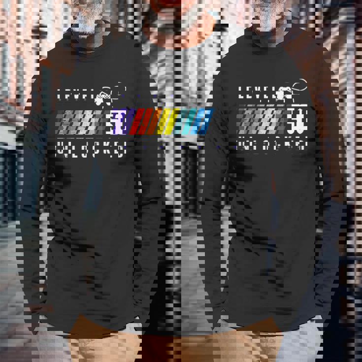 50歳の誕生日 ゲーマーボーイまたはゲーマーガール レベル50 アンロック 長袖Tシャツ 高齢者への贈り物