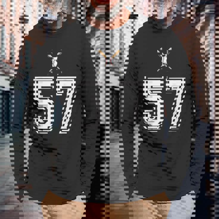 57 番 野球スタイル ヴィンテージホワイト 長袖Tシャツ 高齢者への贈り物
