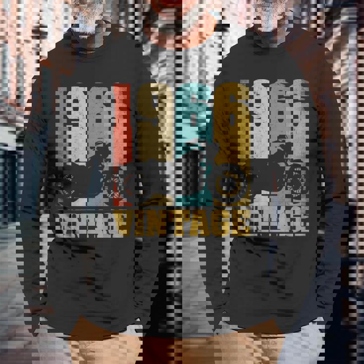 60 歳の誕生日バイカーギフトtシャツ-ヴィンテージ1966バイク 長袖Tシャツ 高齢者への贈り物