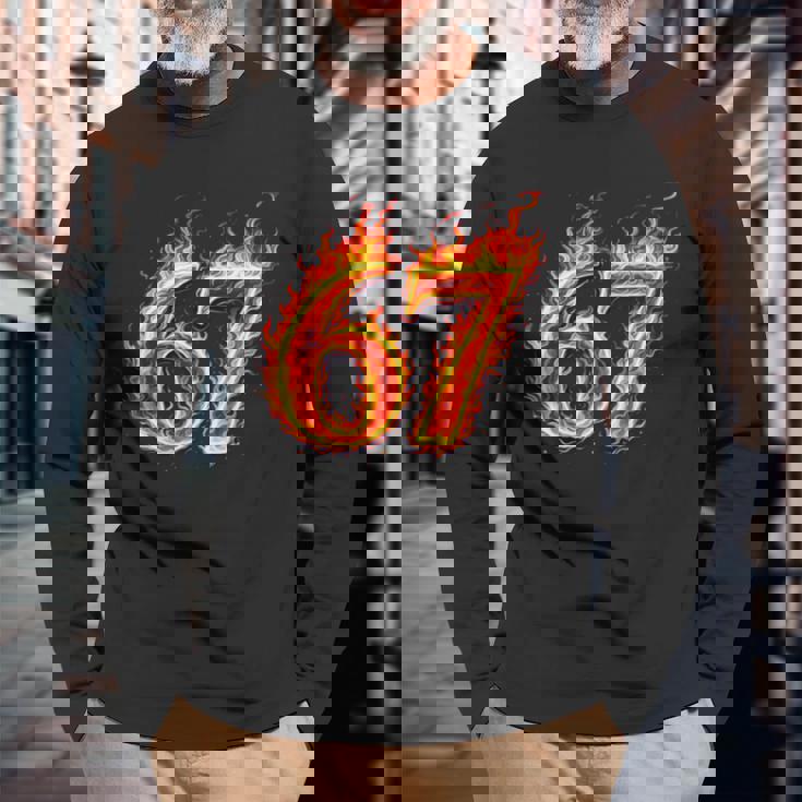 67 Fireixeven Meme Flames スラング 数字 面白い キッズ ティーン 長袖tシャツ 長袖Tシャツ 高齢者への贈り物