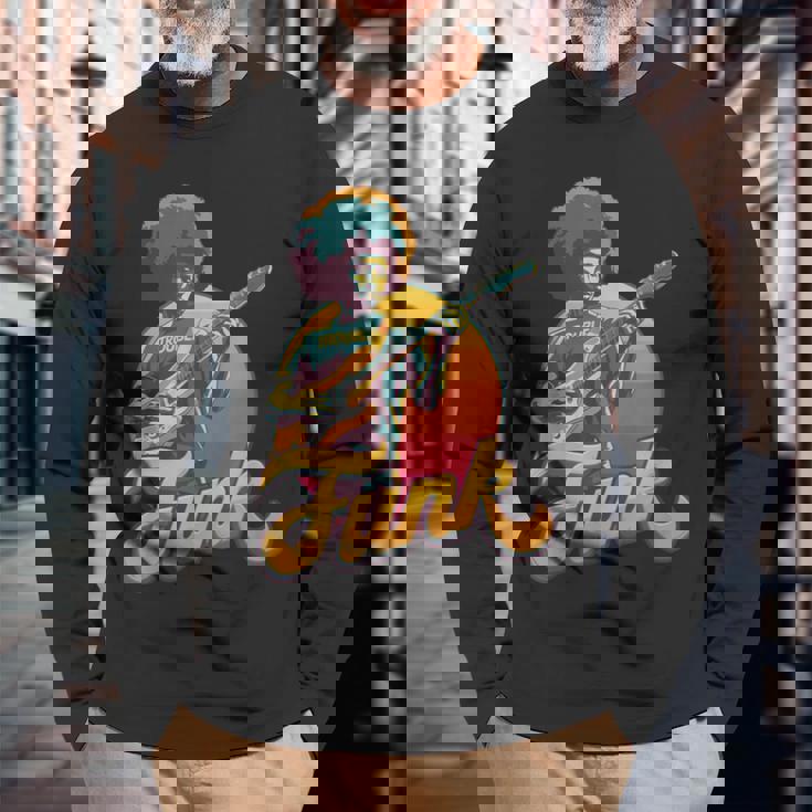 70年代レトロ・ファンク・アフロ・バンド・ギタリスト ジャズ・ファンク&ソウル 長袖Tシャツ 高齢者への贈り物