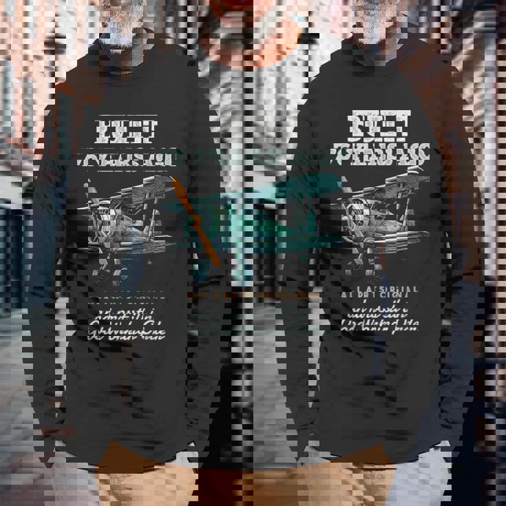 76年前に建てられた古いヴィンテージ飛行機76歳の誕生日男性。 長袖Tシャツ 高齢者への贈り物