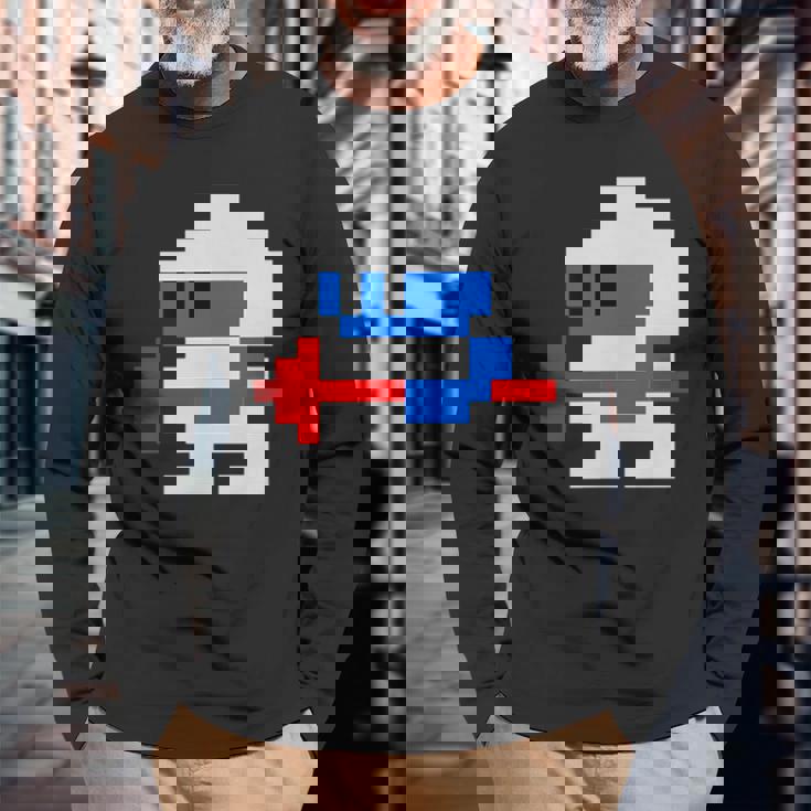 8ビット80年代レトロクラシックビデオゲームキャラクターダグヒーロー 長袖Tシャツ 高齢者への贈り物