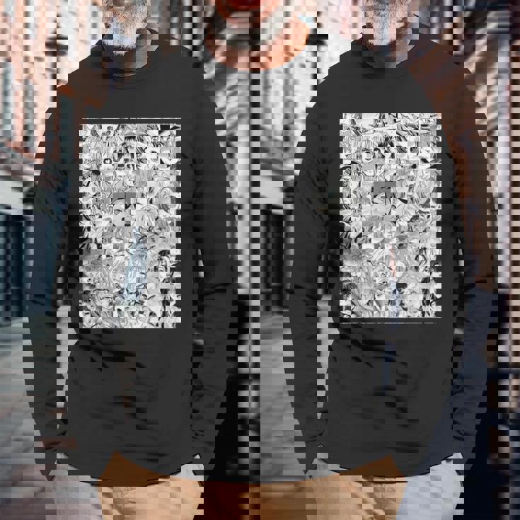 Ahegao オタクアニメ 垂れ下がるよだれアニメ Weeb Love 長袖Tシャツ 高齢者への贈り物