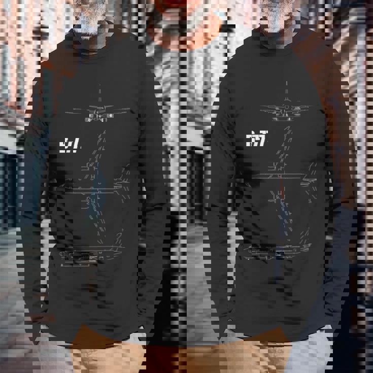 B-777 航空機設計図 長袖Tシャツ 高齢者への贈り物