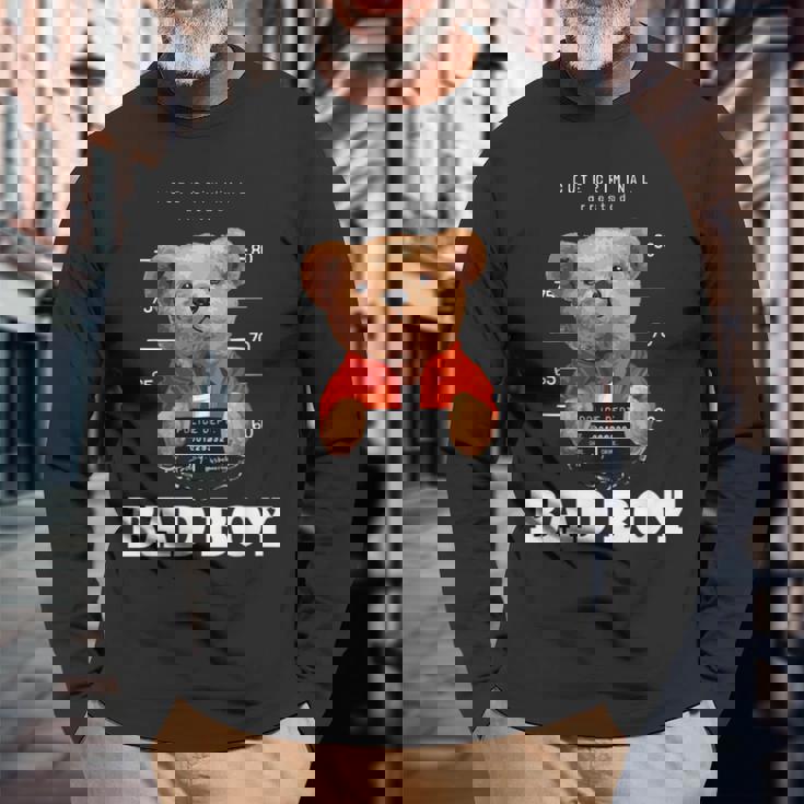 Bad Boy Teddy Bear Graphic tyle Fun 長袖Tシャツ 高齢者への贈り物