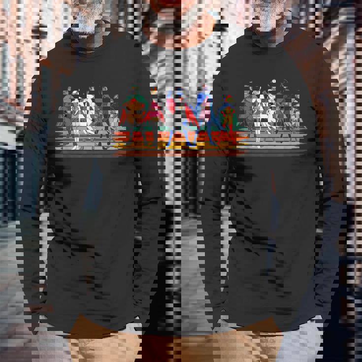 Battle Of The Planets ヴィンテージスタイルブラシストライプ 長袖Tシャツ 高齢者への贈り物