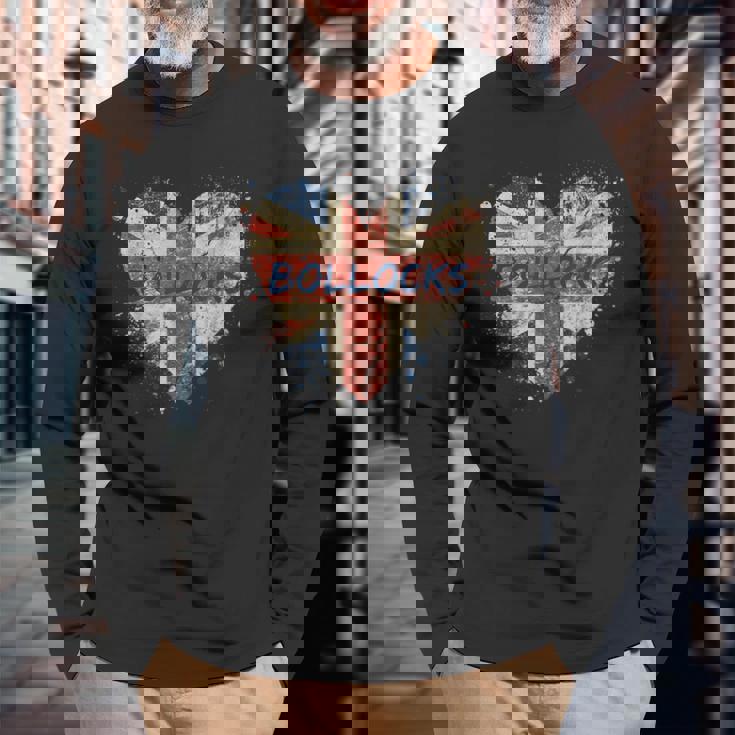 Bollocks ヴィンテージ 英国ユニオンジャック ハートペイント 飛び散り 長袖Tシャツ 高齢者への贈り物