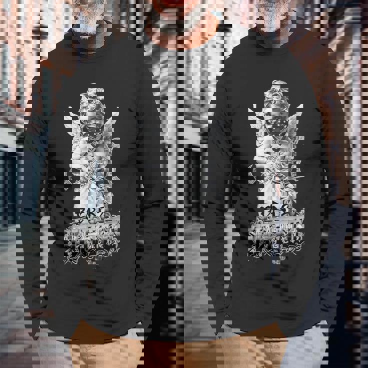 Born To Hustle タトゥーアート チカーノ・ギャングスター・エンジェル・パヤソ 長袖Tシャツ 高齢者への贈り物