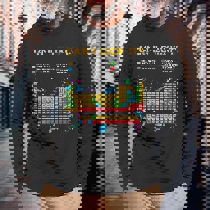 Can I Lick It 周期表 面白い 科学 先生 学生 長袖Tシャツ 高齢者への贈り物