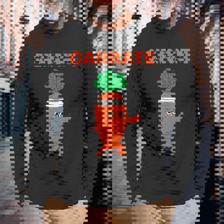 Carrate 空手キャロット かわいい＆面白いトレーニングダジャレ先生 長袖Tシャツ 高齢者への贈り物