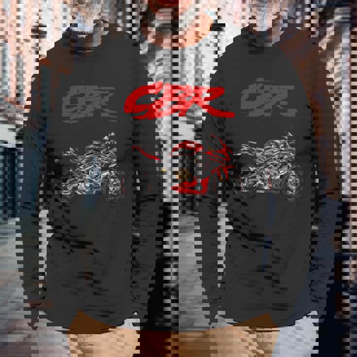 Cbr、オートバイ、オートバイ、ロードレース、バイカー、スポーツバイク、Cbr 長袖tシャツ 長袖Tシャツ 高齢者への贈り物