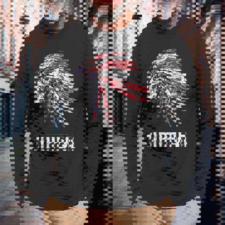 Chippewa ネイティブアメリカン アメリカ国旗 スカルヘッドレス 長袖tシャツ 長袖Tシャツ 高齢者への贈り物