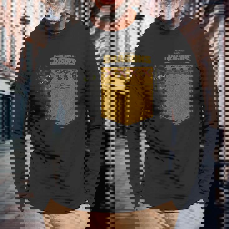 Dreamworks Dragons Toothless Leather Faux Pocket 長袖Tシャツ 高齢者への贈り物