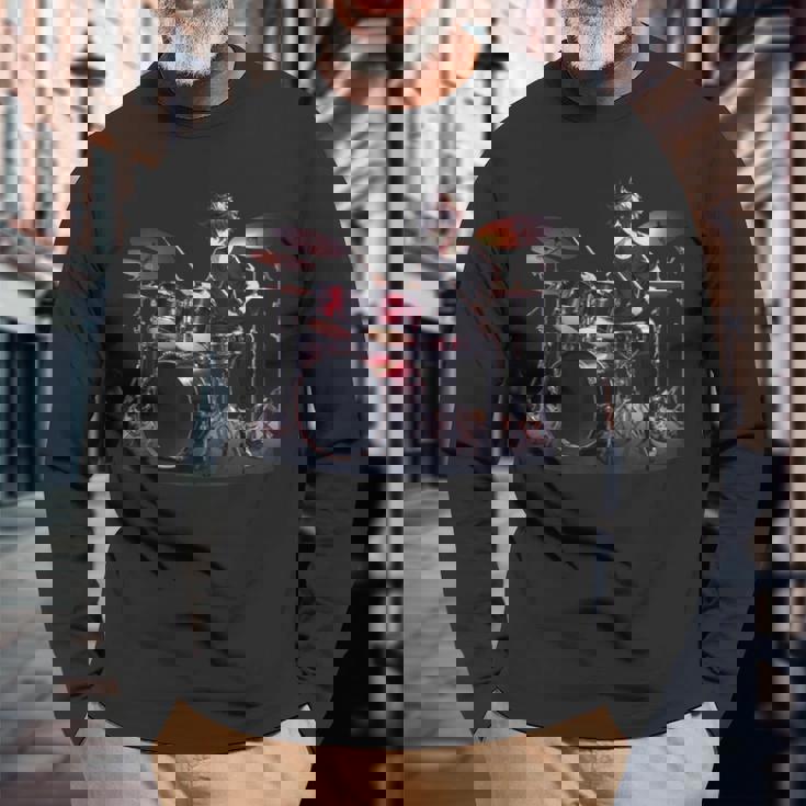 Drums ドラマーバンド ドラムセット ドラムセット 長袖Tシャツ 高齢者への贈り物