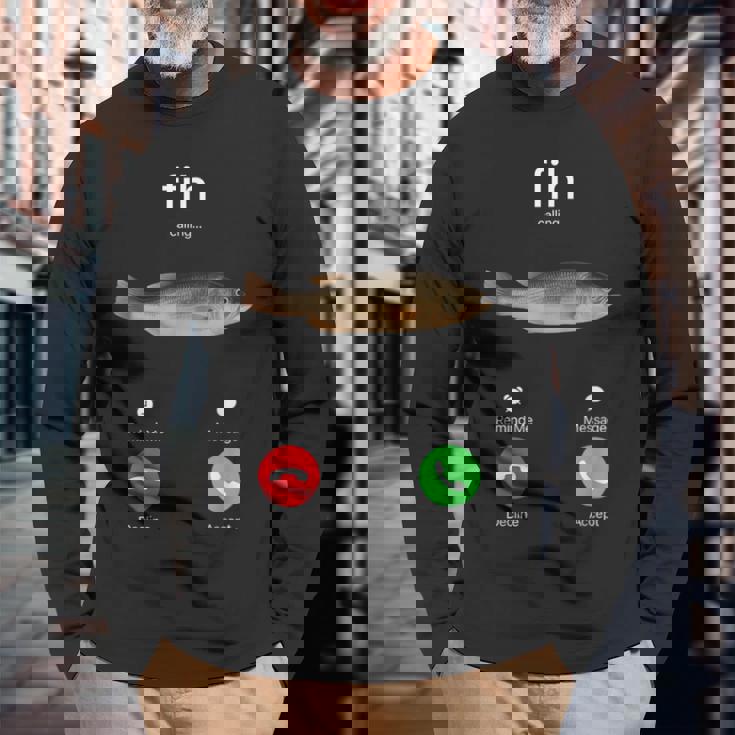 Fih Calling Accept Or Decline 面白い釣りミーム フィッシャーマン 長袖Tシャツ 高齢者への贈り物