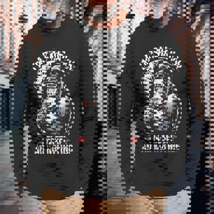 aying I Know Things 皮肉 ギャグ パンゴリラ レディース メンズ 長袖tシャツ 長袖Tシャツ 高齢者への贈り物
