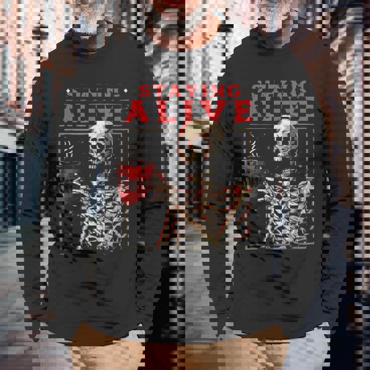 kulltaying Alive スケルトン ドリンクコーヒー 長袖Tシャツ 高齢者への贈り物