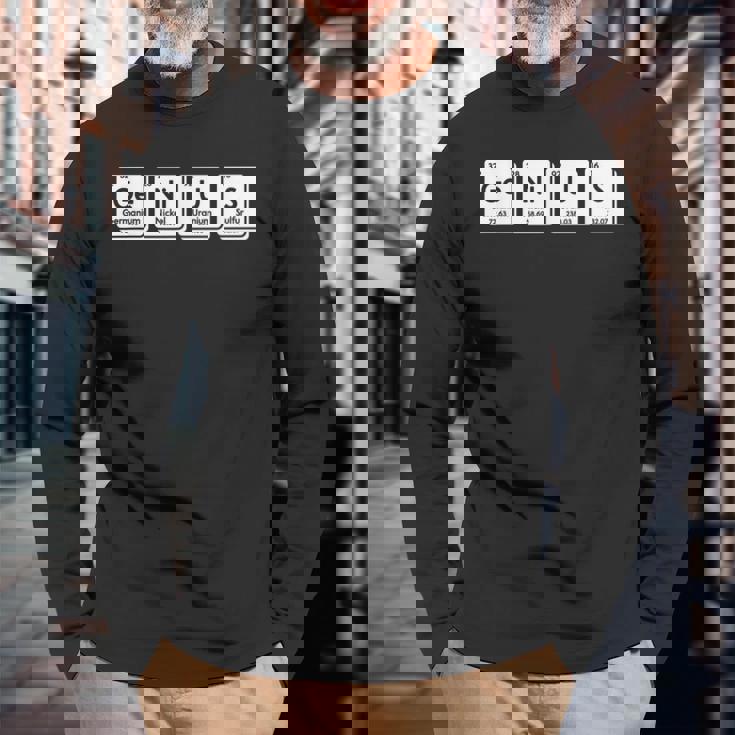 Genius Ge-Ni-U-S 化学元素科学周期表 長袖Tシャツ 高齢者への贈り物