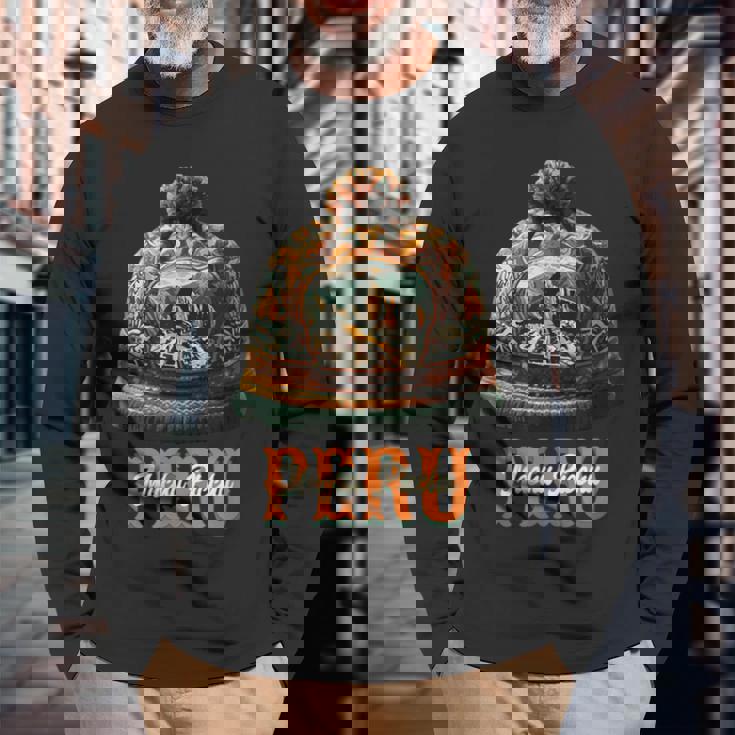 Grafico マルチカラー Chullo Peruano Machu Pichu 長袖Tシャツ 高齢者への贈り物