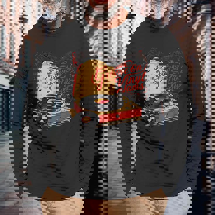 Groove On レトロビニールジャム、レトロビニールレコード 長袖Tシャツ 高齢者への贈り物