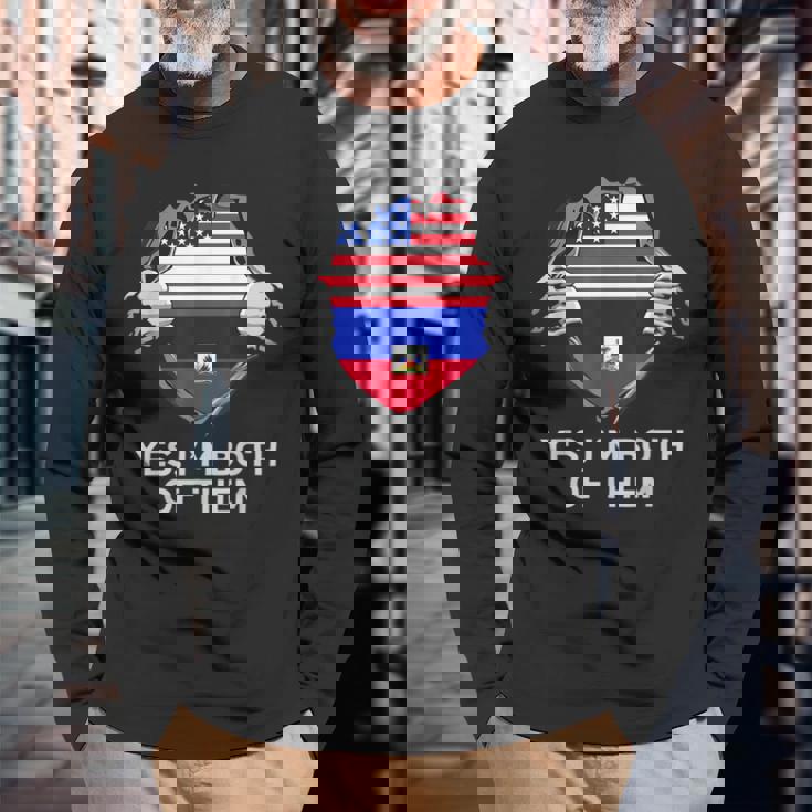 Half American Half Haitian Usa Haiti Flag メンズ レディース 長袖Tシャツ 高齢者への贈り物