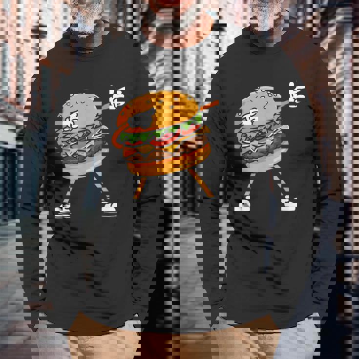 Hamburger チーズバーガー Burger Fast Food Cheeseburger Dabbing 長袖Tシャツ 高齢者への贈り物