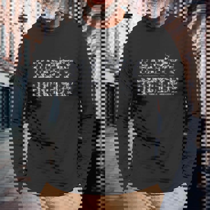 Happy Birthday ハッピーバースデー【ダイヤモンドip フォント】お誕生日 キラキラ 面白い 長袖Tシャツ 高齢者への贈り物