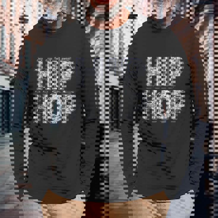Hip Hop ヒップホップ（ダイヤモンド フォント）【Streetstarz ストリートスターズ】文字 かっこいい 長袖Tシャツ 高齢者への贈り物
