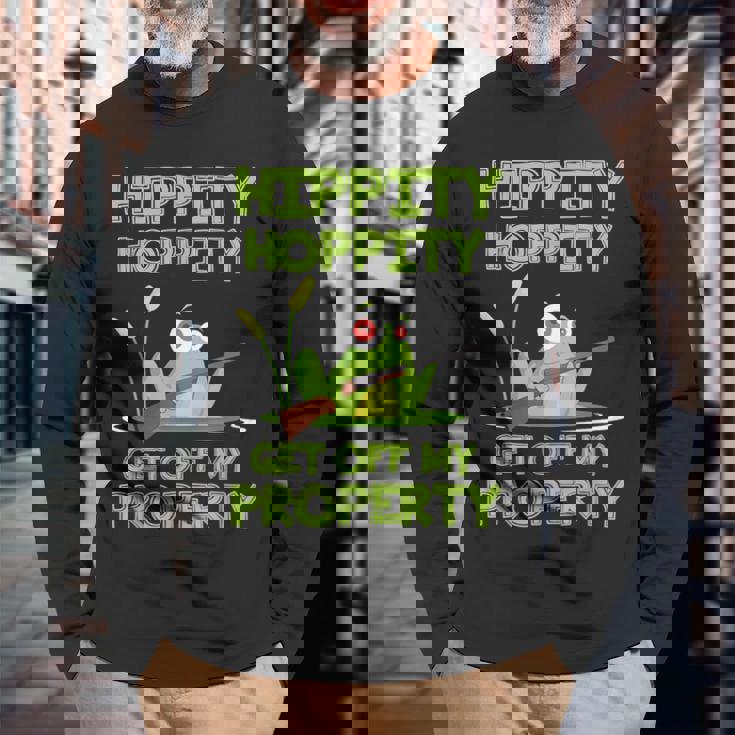 Hippity Hoppity Get Off My Property 面白いカエルミームギフト 長袖Tシャツ 高齢者への贈り物