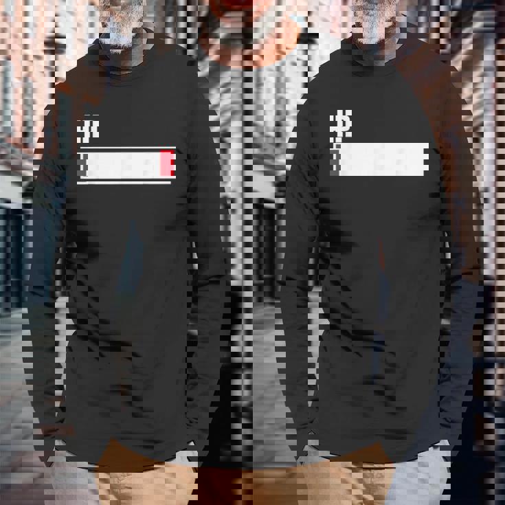 Hpが残りわずか 体力がない 限界 おもしろ ユーモア ゲーム Hpバー 黒 他カラー メンズ レディース 大きいサイズ 長袖Tシャツ 高齢者への贈り物