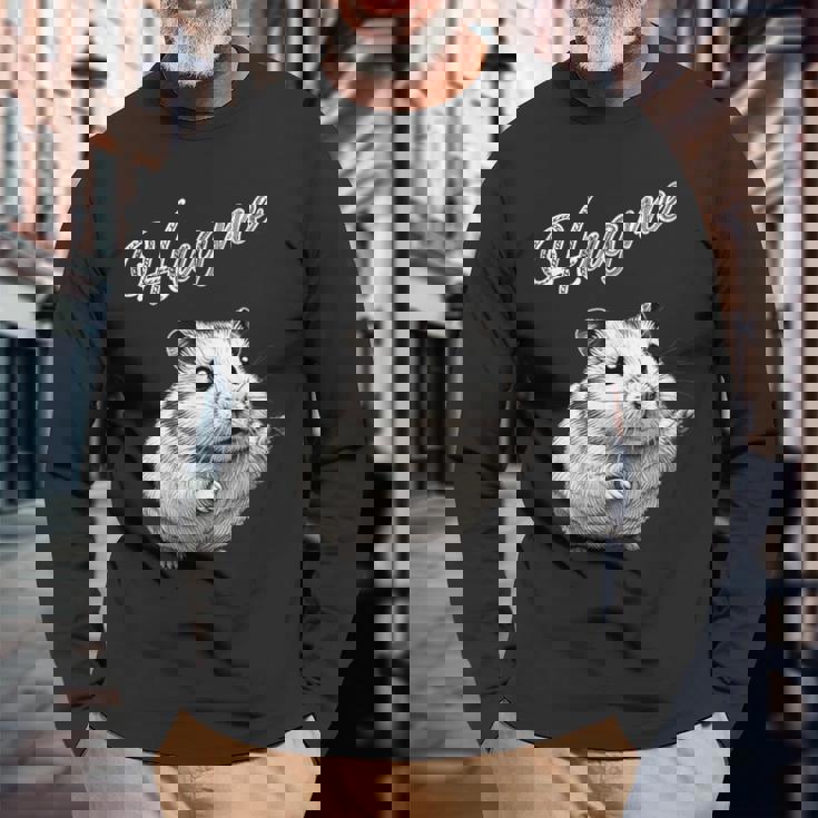 Hug Me ジャンガリアンハムスター アートデザイン 可愛い おしゃれ 動物 齧歯類 長袖Tシャツ 高齢者への贈り物