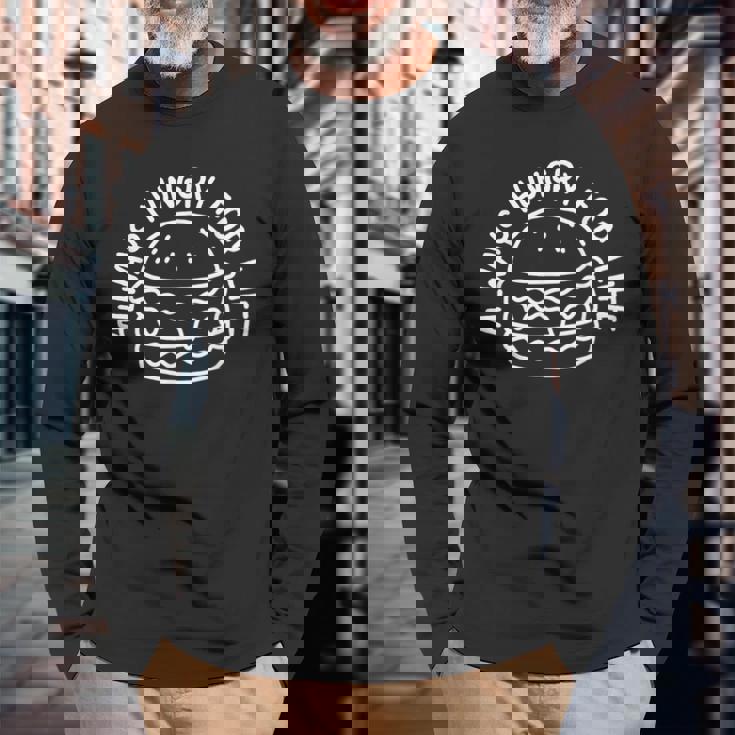 Hungry For Life 賢いハンバーガーデザイン 長袖Tシャツ 高齢者への贈り物