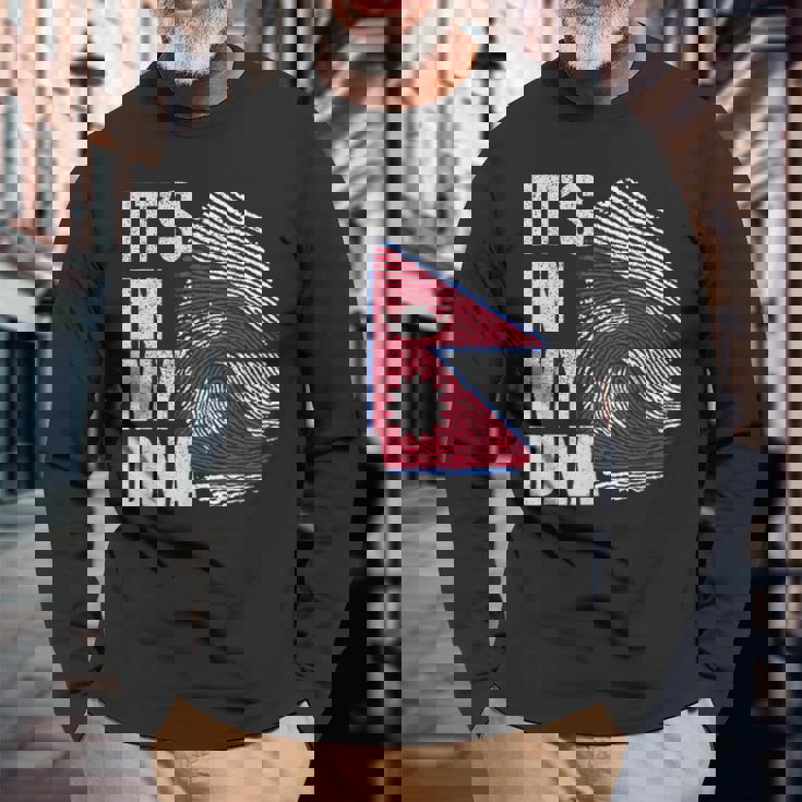 It's In My Dna ネパール ネパール国旗 指紋 長袖Tシャツ 高齢者への贈り物