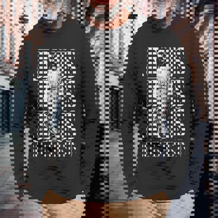 Jesus He Is Risen クリスチャン 復活 救世主 信仰 イースター 長袖Tシャツ 高齢者への贈り物