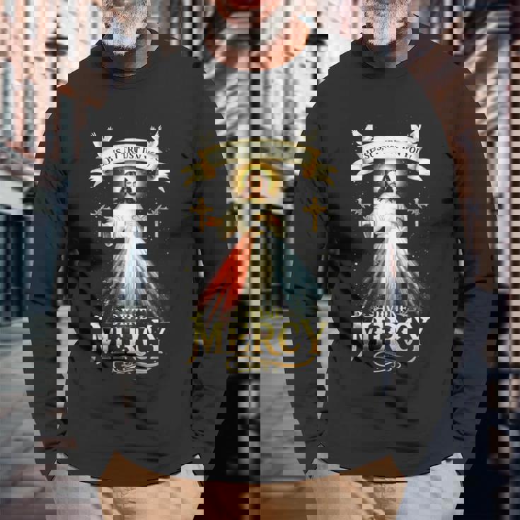 Jesus I Trust In You 神の慈悲 カトリック クリスチャン イエス 長袖tシャツ 長袖Tシャツ 高齢者への贈り物