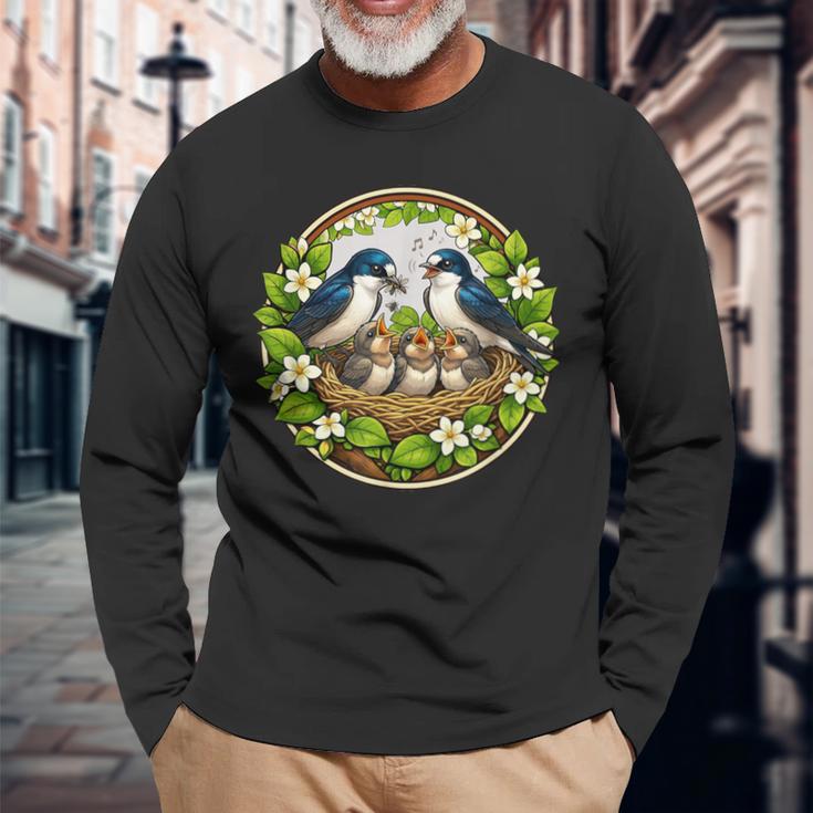 Jolie Hirondelle À Farine Ornithologue Ornithologue Oiseaux Oiseaux De Printemps T-shirt à manches longues Cadeaux pour les vieillards