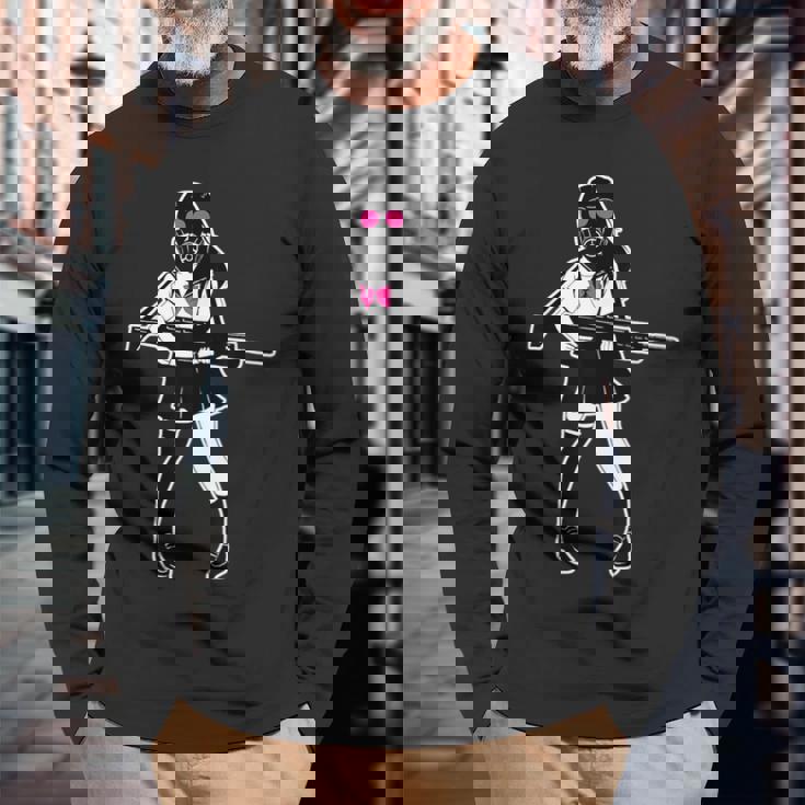 Jun-T-0003-ガスマスクガール 長袖Tシャツ 高齢者への贈り物