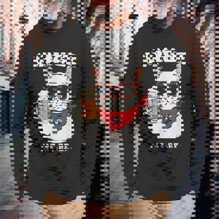 Kanreki 還暦 60歳 記念 猫 サングラス ビール 大人のユーモア 長袖Tシャツ 高齢者への贈り物