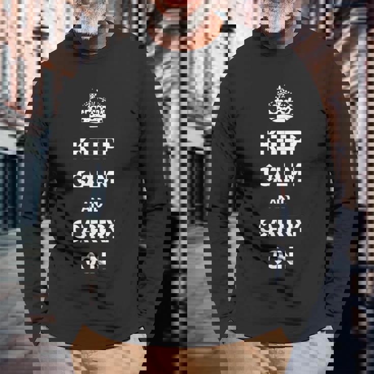 Keep Calm And Carry On モチベーションを高める引用句 長袖Tシャツ 高齢者への贈り物