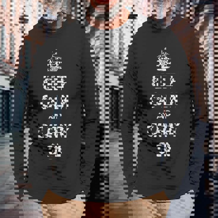Keep Calm And Carry On ヴィンテージポスタープリント レトロ 長袖Tシャツ 高齢者への贈り物