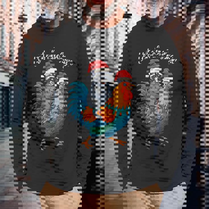Let The Chaos Begin Raccoon Riding Rooster Christmas Long Sleeve T-Shirt Gifts for Old Men