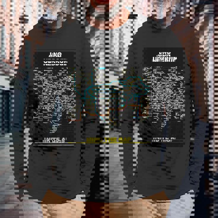 London Underground Mind The Gap Map England Uk 電車管 長袖Tシャツ 高齢者への贈り物