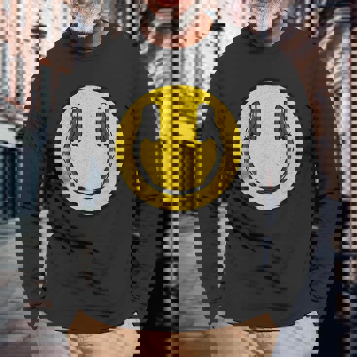 Love The 90年代レトロビンテージヘッドホン スマイルグランジミュージックdj 長袖Tシャツ 高齢者への贈り物