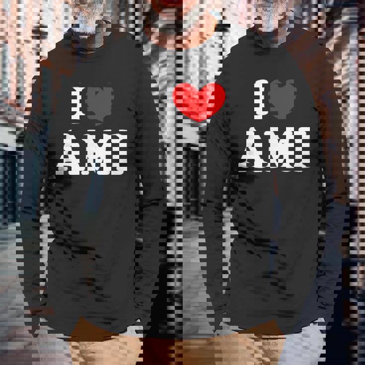 I Love Ami 私は愛する Ami 長袖Tシャツ 高齢者への贈り物